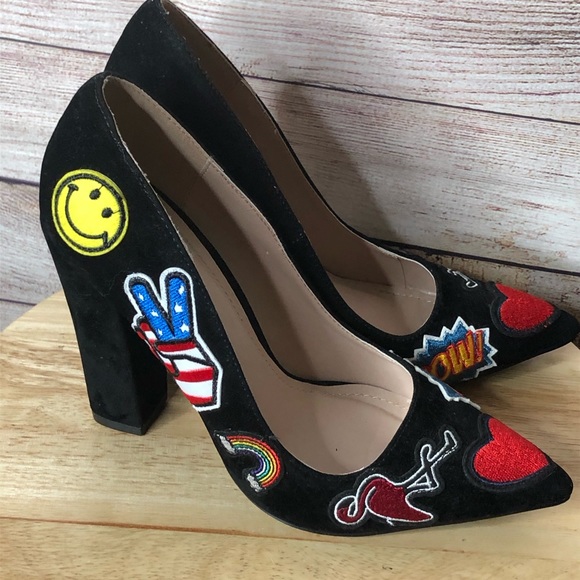 Show Republic LA Fun Faux Suede Patchwork Chunky Heel - Picture 2 of 8